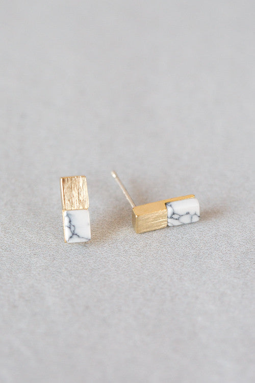 Gold & Stone Plate Earrings