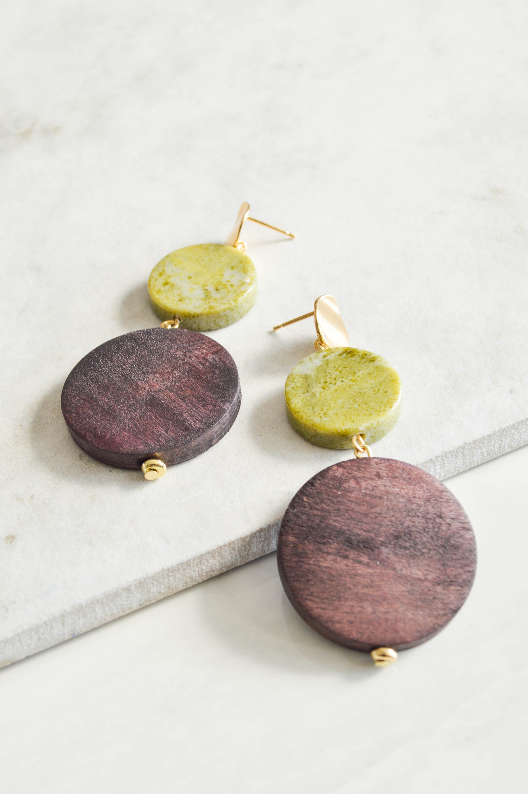 Costa Wood & Stone Drop Earrings
