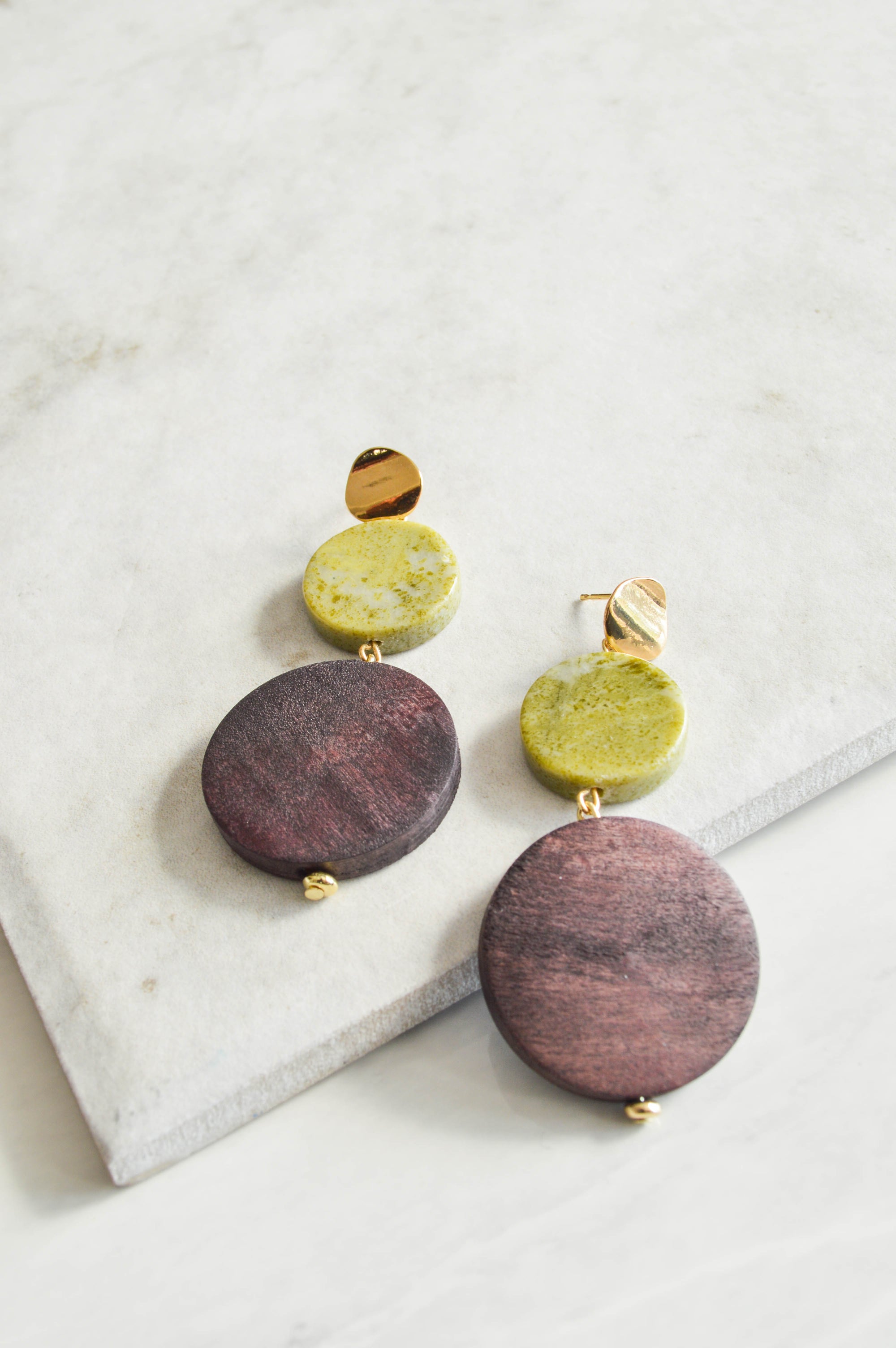 Costa Wood & Stone Drop Earrings