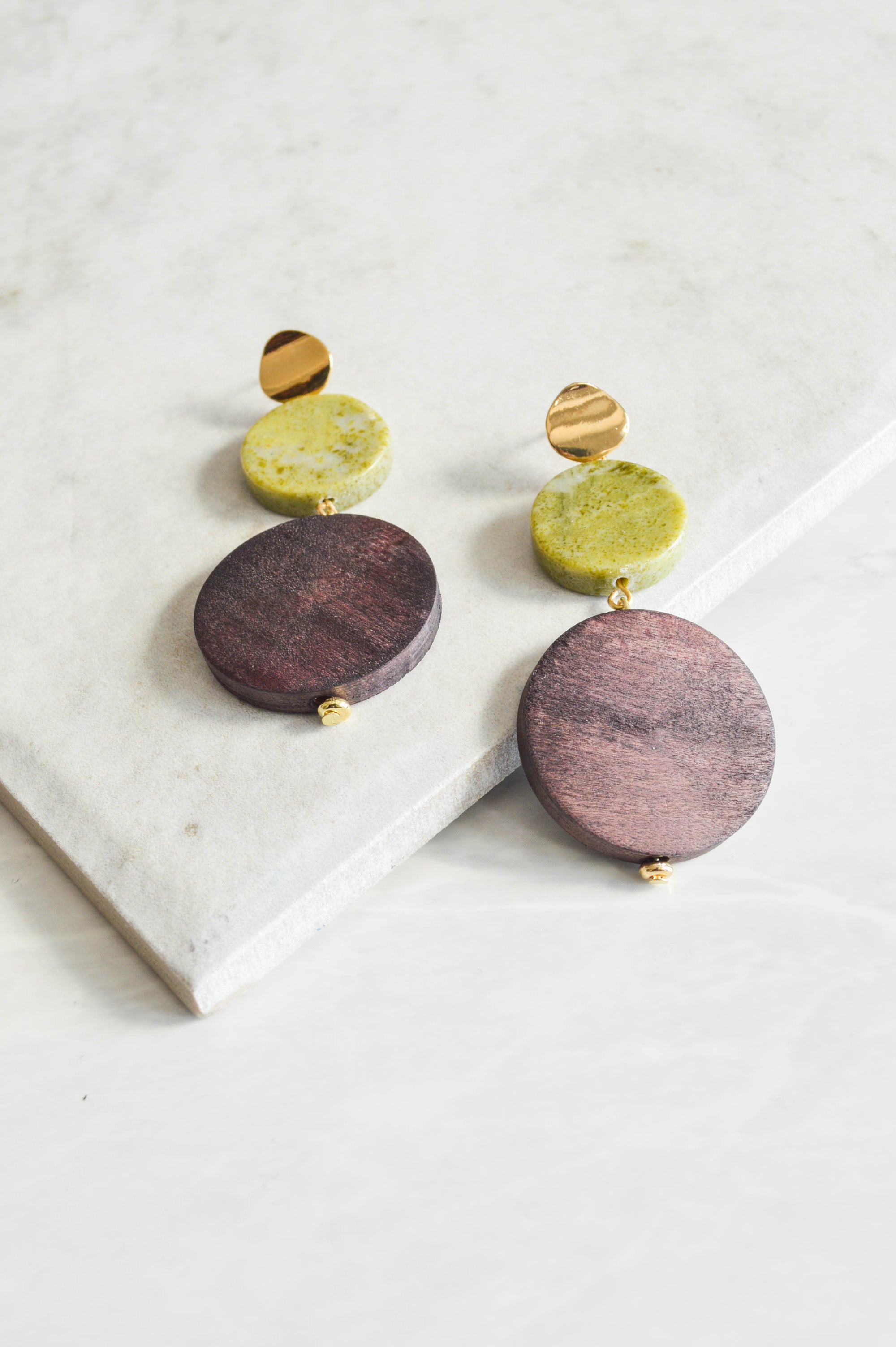 Costa Wood & Stone Drop Earrings