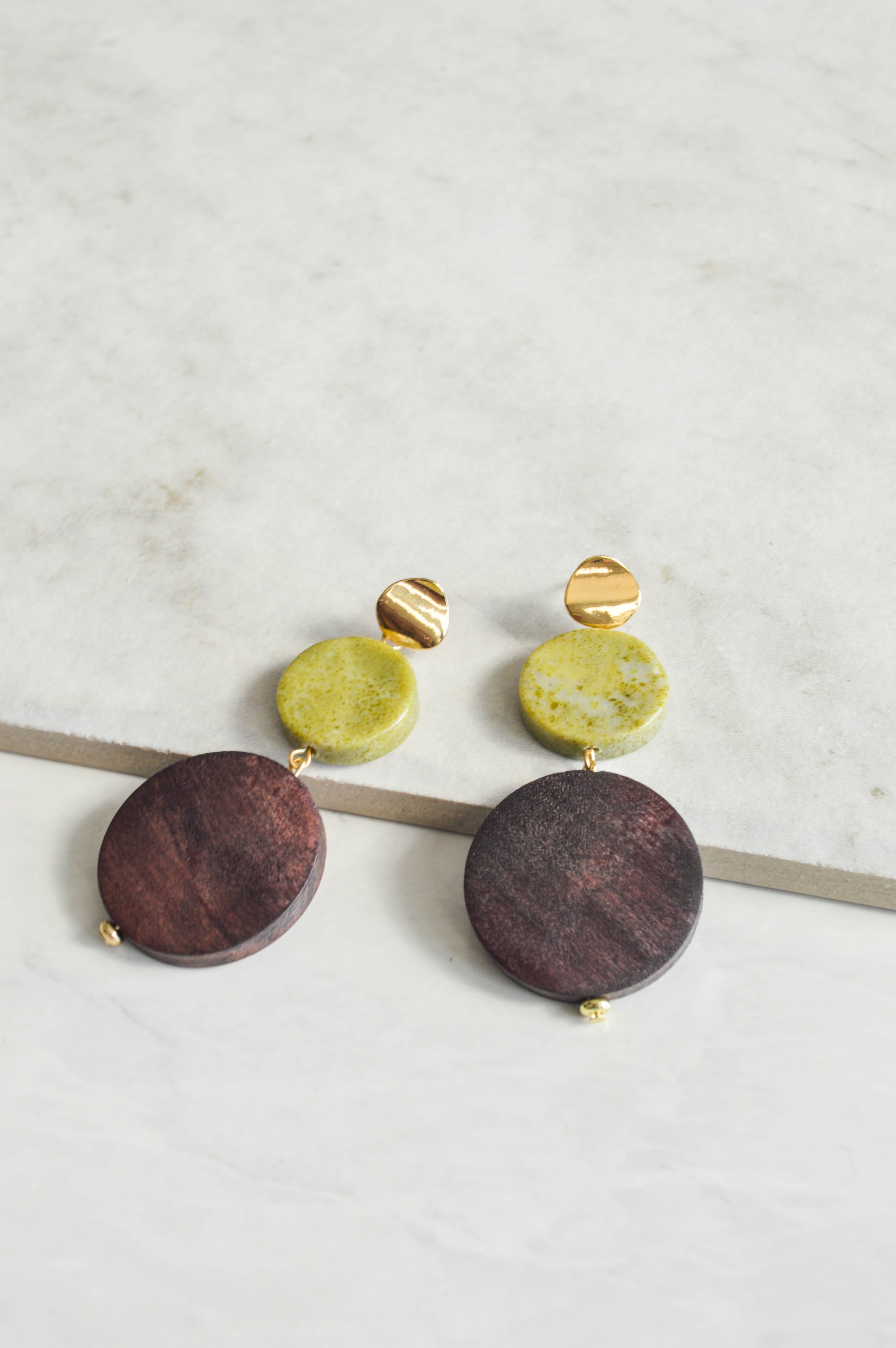 Costa Wood & Stone Drop Earrings