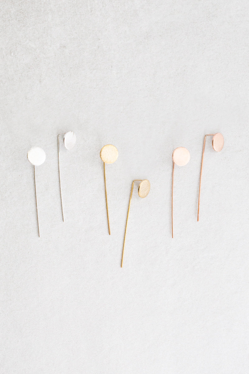 Round Brushed Threader Earrings | Rose Gold