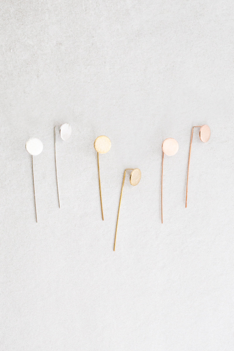 Round Brushed Threader Earrings | Gold
