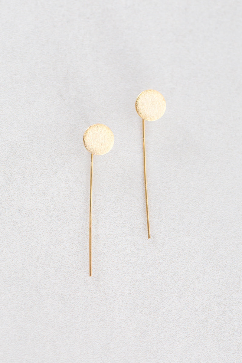 Round Brushed Threader Earrings | Gold