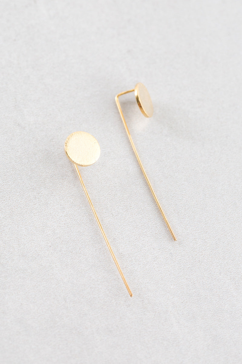 Round Brushed Threader Earrings | Gold