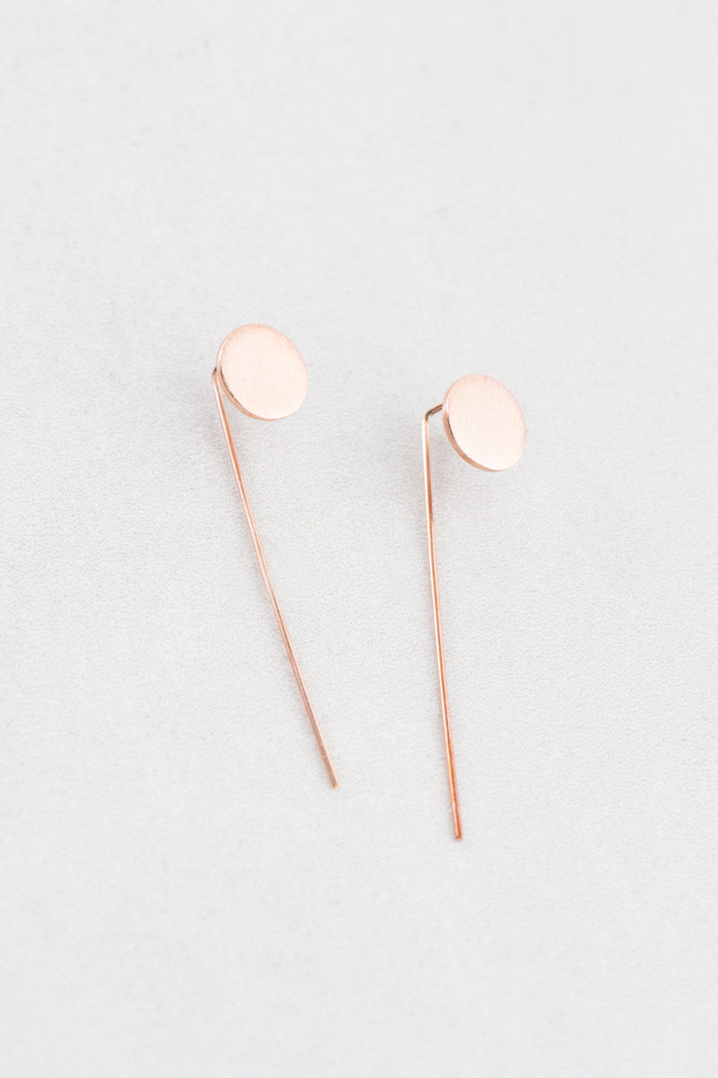 Round Brushed Threader Earrings | Rose Gold