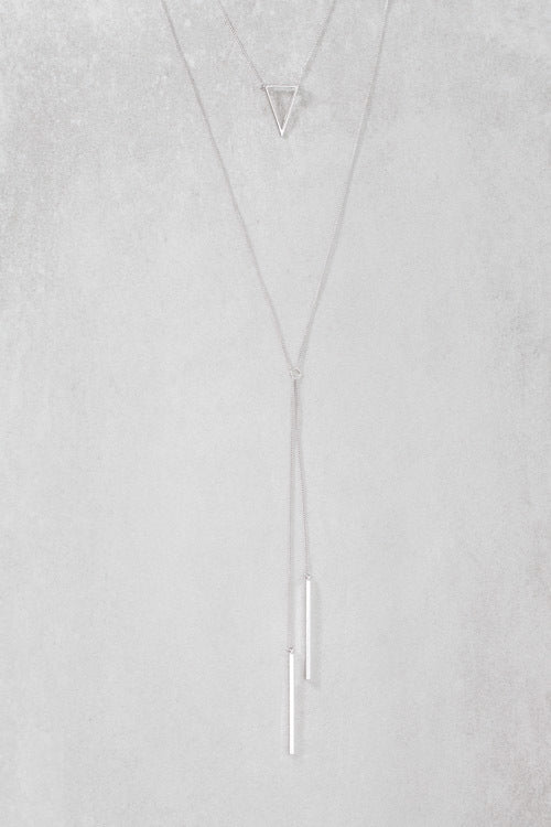 Delta Layered Y- Necklace | Silver