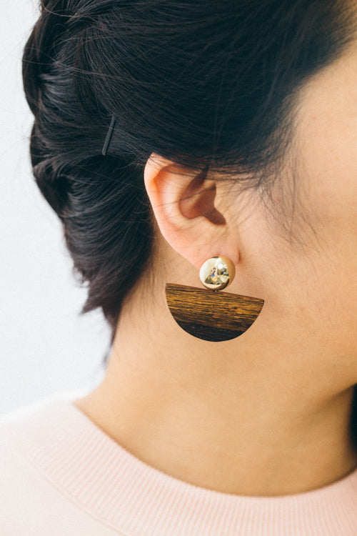 Half Moon Gold Acrylic & Wood Earring